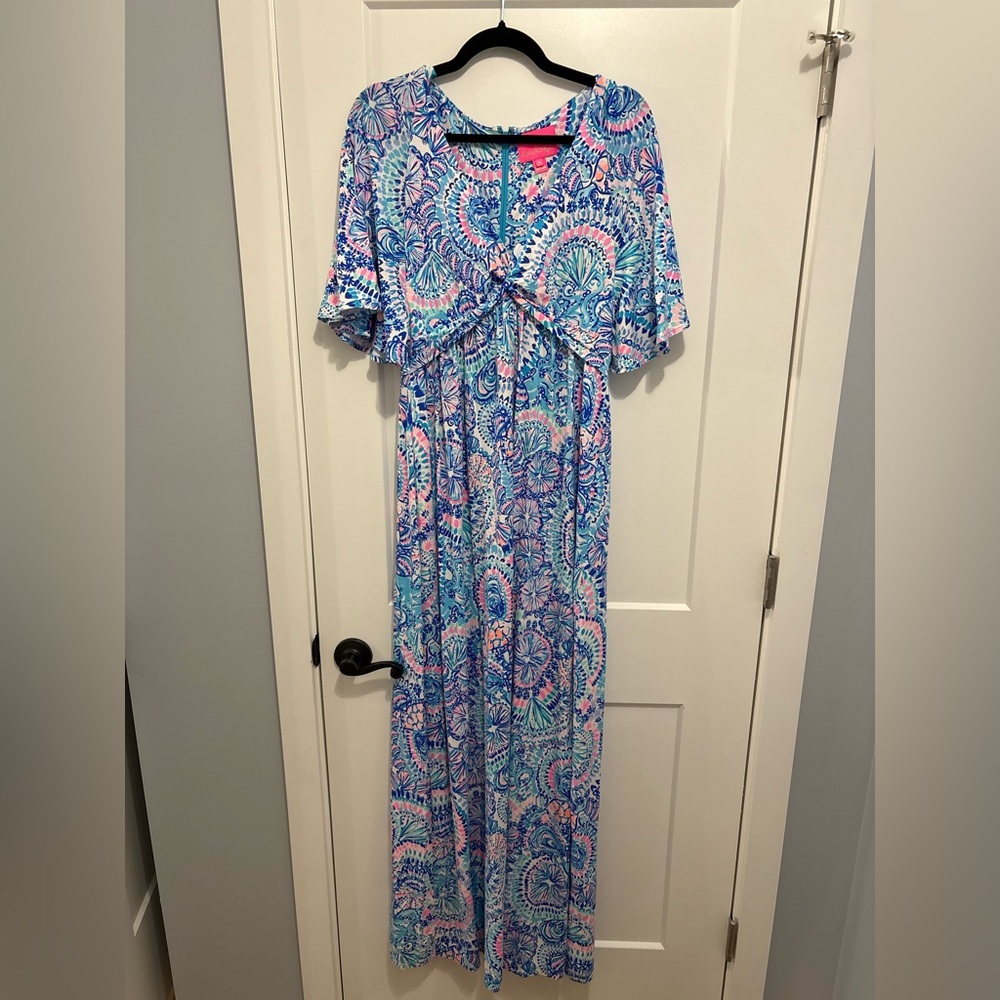 Lilly Pulitzer Blue and Pink Floral Maxi Dress